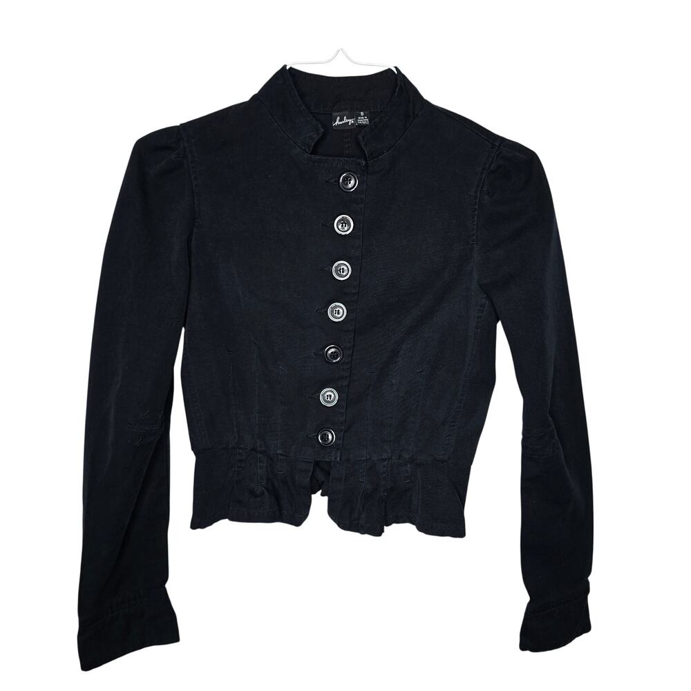 Vintage Hurley Black Military Jacket Women's Small Cotton Button Front Peplum